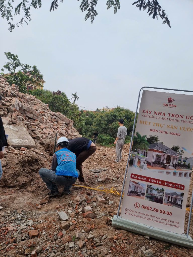Nghiệm thu chuẩn bị đào móng nhà anh Thành